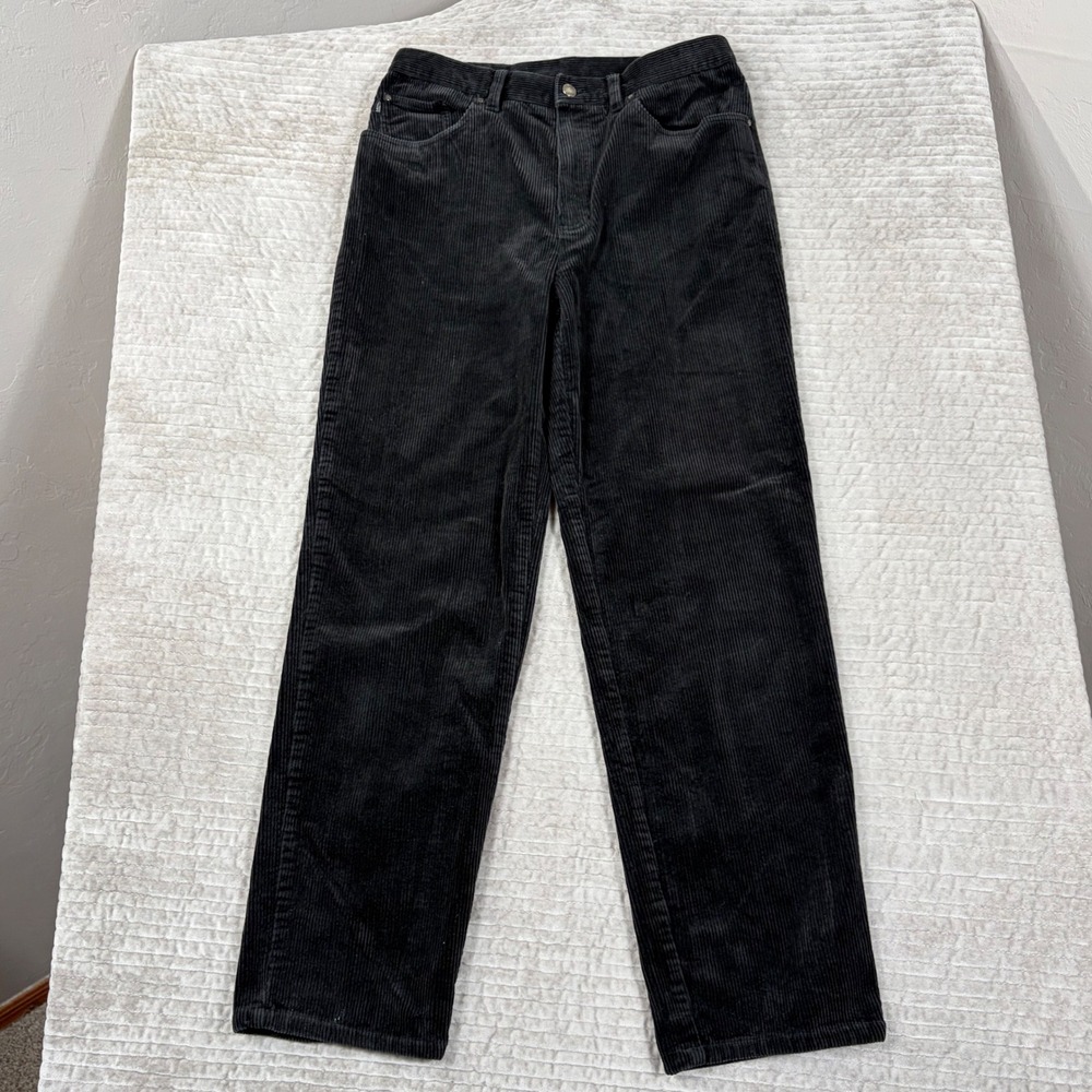 Lauren Ralph Lauren Black Corduroy Straight Leg Pants Womens 10 High Rise Cotton